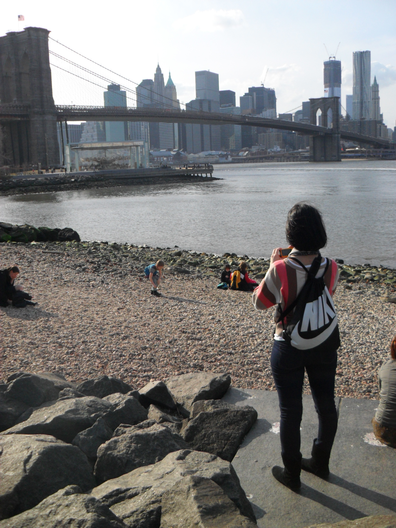 Lisa Caputo overfacing the Brooklyn Bridge. 